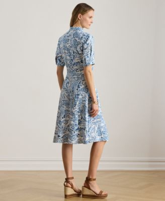 Petite Paisley-Print Tie-Front Collared Shirt Dress