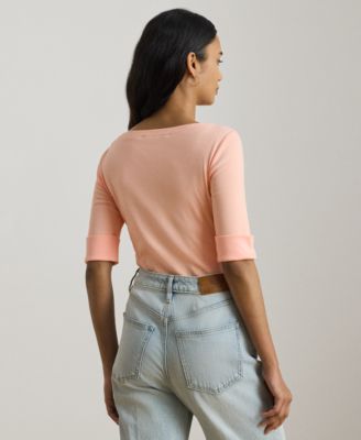 Petite Stretch Cotton Boatneck Tee