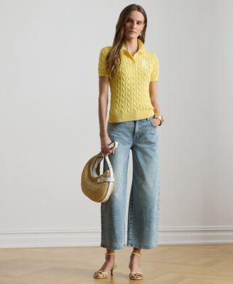 Petite Cable-Knit Polo Sweater