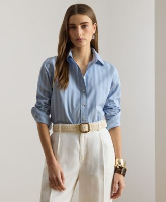 Petite Striped Broadcloth Collared Shirt