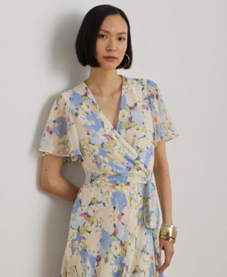 Petite Floral Crinkle Georgette Surplice Dress