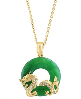 Jade & Diamond (1/20 ct. t.w.) Pendant Necklace in 14k Yellow Gold