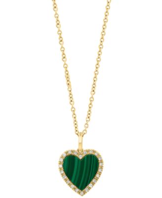 Malachite & Diamond (1/20 ct. t.w.) Heart Pendant Necklace in 14k Yellow Gold