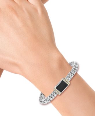 Men's Onyx Bracelet in Sterling Silver with 14k Yellow Gold