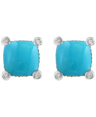 Diamond (1/20 ct. t.w.) and Turquoise Earrings in Sterling Silver