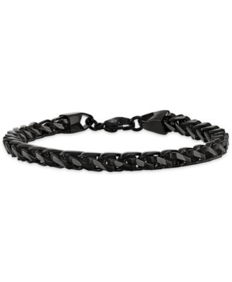 Black and Silver Wheat Chain Bracelet in Stainless Steel