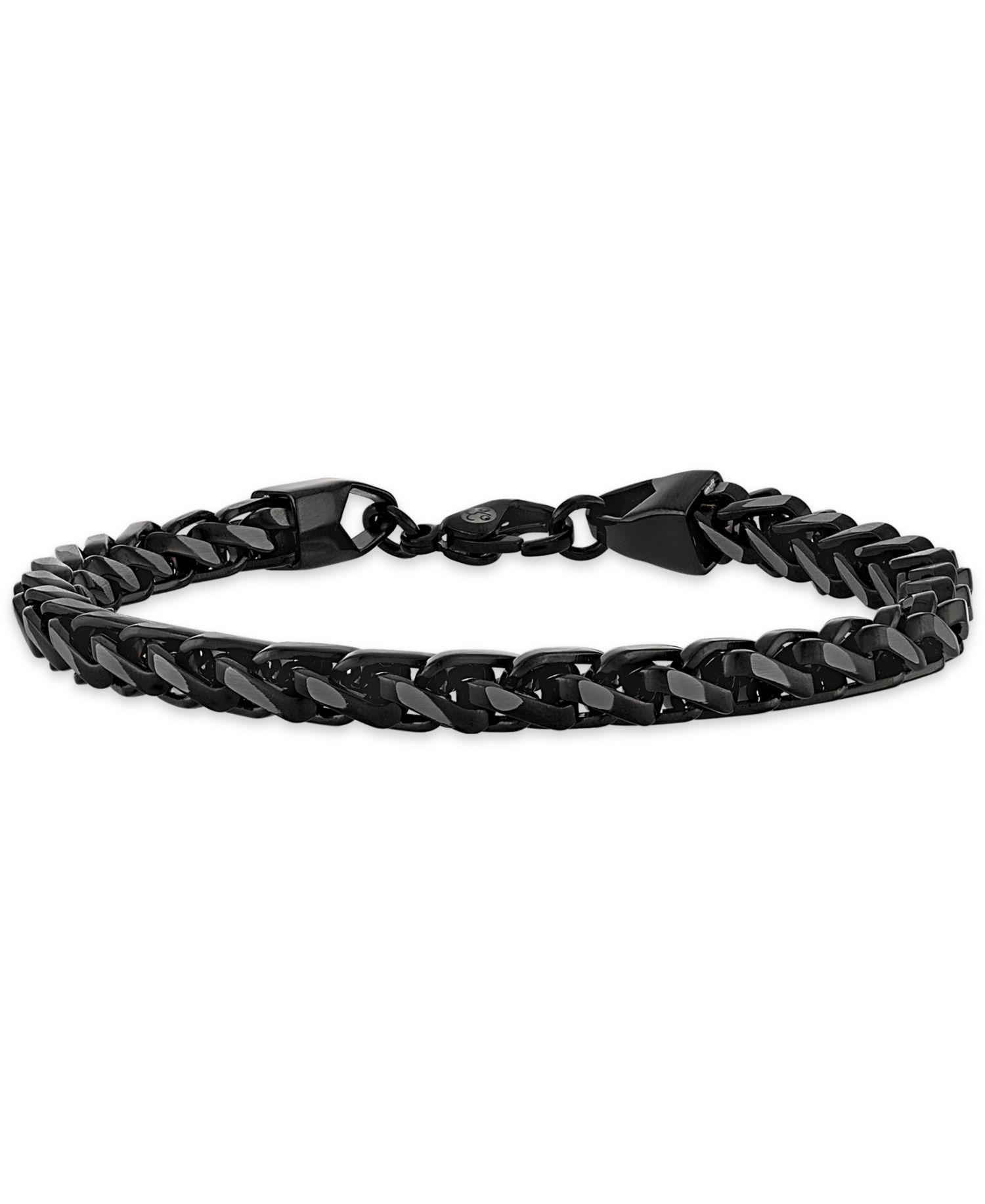 Black and Silver Wheat Chain Bracelet in Stainless Steel