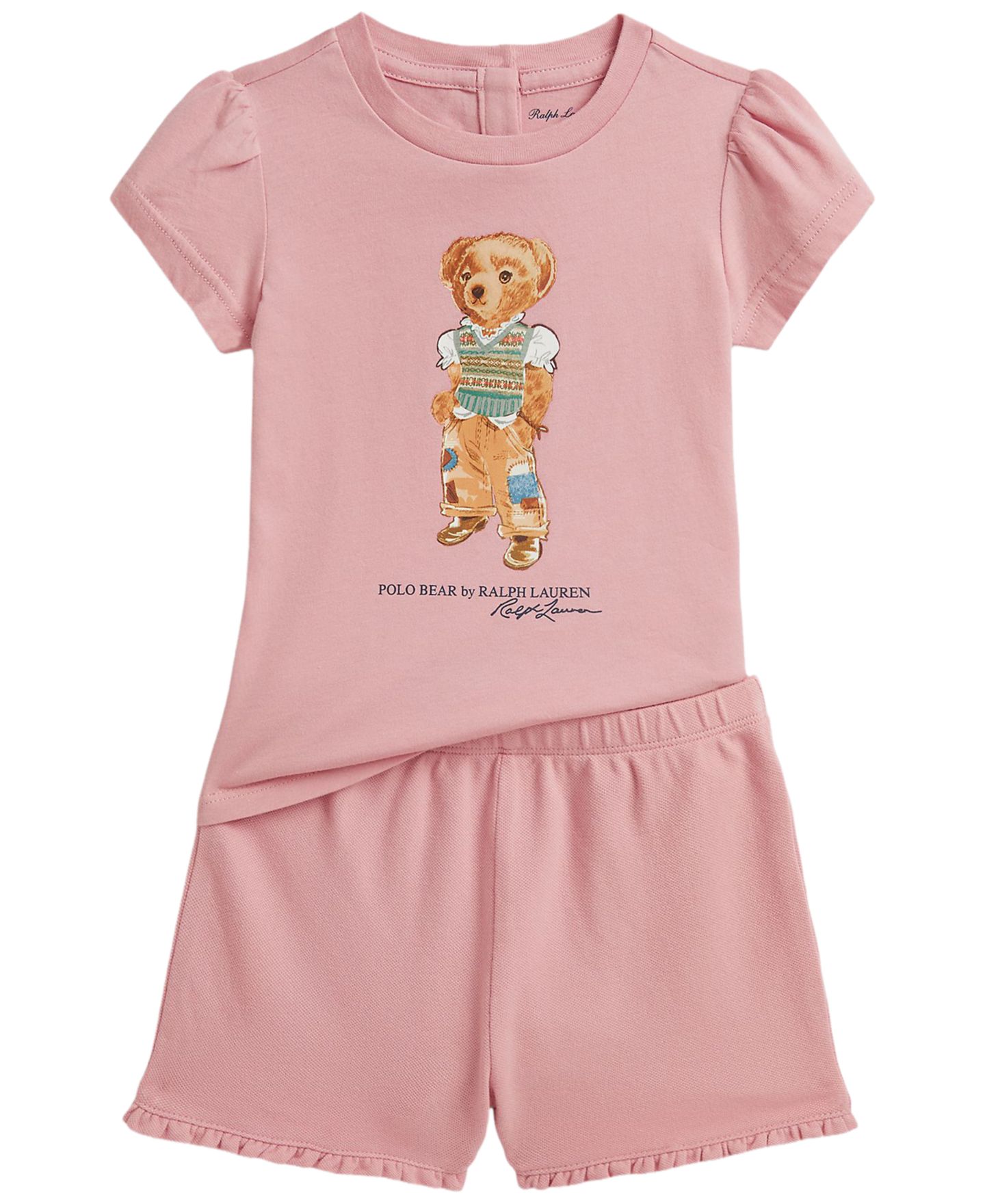 Polo Ralph Lauren Baby Girls' Polo Bear Jersey T-Shirt and Shorts, 2-Piece Set, цвет: Розовый — фото 1