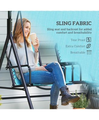 2 Person Porch Swing with Canopy, Storage Table, Cup Holder, Blue