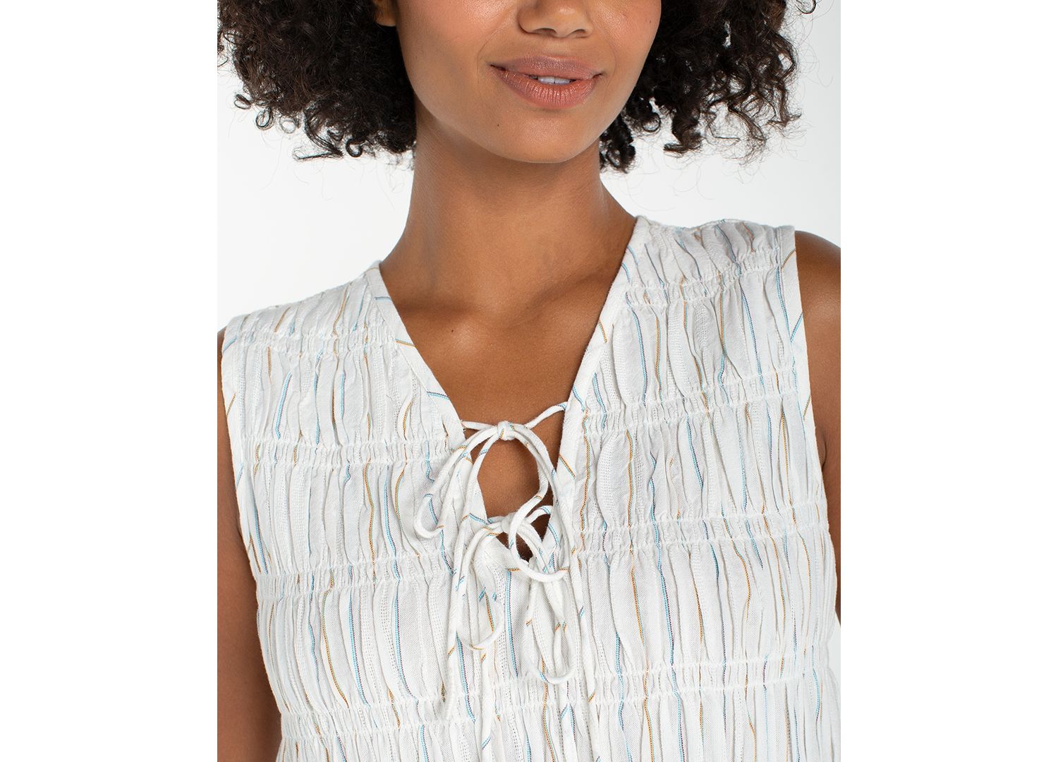 Women's Sleeveless Tie-Front Smocked Top