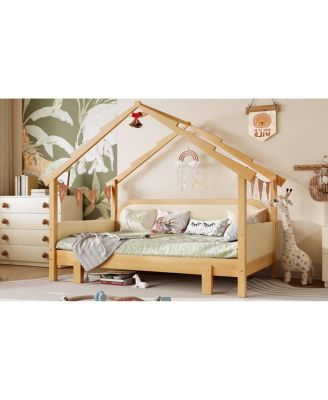 Streamdale Twin Size Wood Treehouse Bed with Soft Cushion Rails