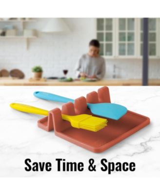 Silicone Kitchen Utensil Rest with Drip Pad for Multiple Utensils