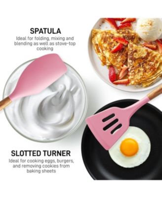 5 Piece Silicone Utensils Set with Authentic Acacia Wood Handles