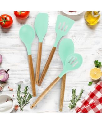 5 Piece Silicone Utensils Set with Authentic Acacia Wood Handles