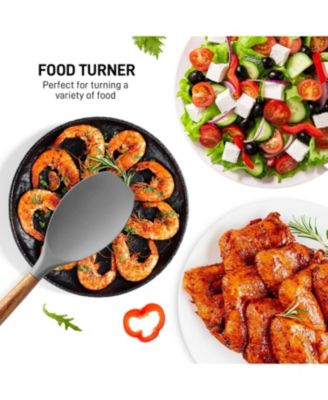 5 Piece Silicone Utensils Set with Authentic Acacia Wood Handles