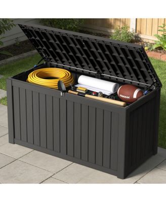 190 Gallon Patio Waterproof Resin Deck Box Lockable Outdoor Storage Garden Tools