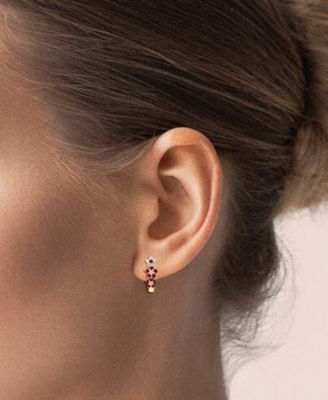 Ruby (1/3 ct. t.w.) & Diamond (1/8 ct. t.w.) Extra-Small Hoop Earrings in 14k Yellow Gold, 0.15" (Also Available in White Gold)