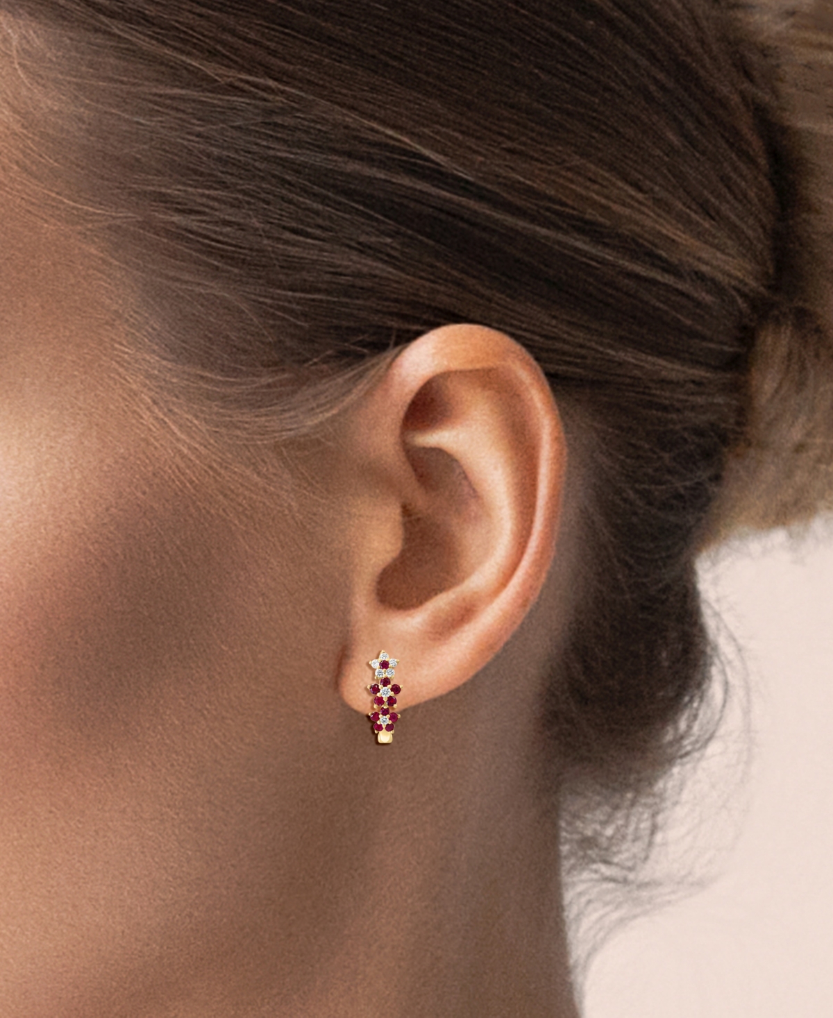 Lali Jewels Ruby (1/3 ct. t.w.) & Diamond (1/8 Extra-Small Hoop Earrings 14k Yellow Gold, 0.15" (Also Available White Gold)