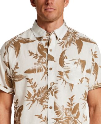 Men's Short-Sleeve Button Down Print Linen Cotton Shirt