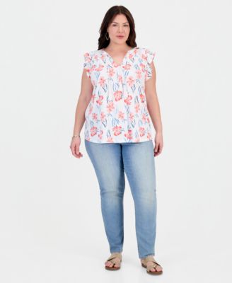 Plus Size Emelia Flutter-Sleeve Tie-Neck Top