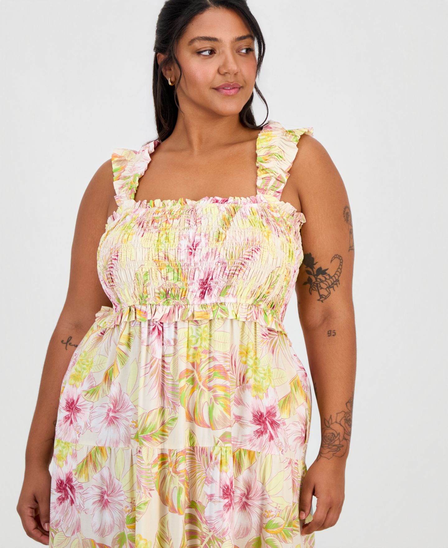 Женское платье FULL CIRCLE TRENDS Plus Size Poof Strap Square Neck Rayon, цвет: Clarissa Tropical — фото 3