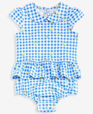 Baby Girls' 0M-24M Lemon-Print Gingham Sunsuit