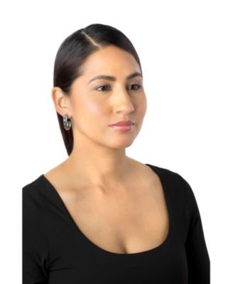 Sterling Onyx Patterned J-Hoop Earrings