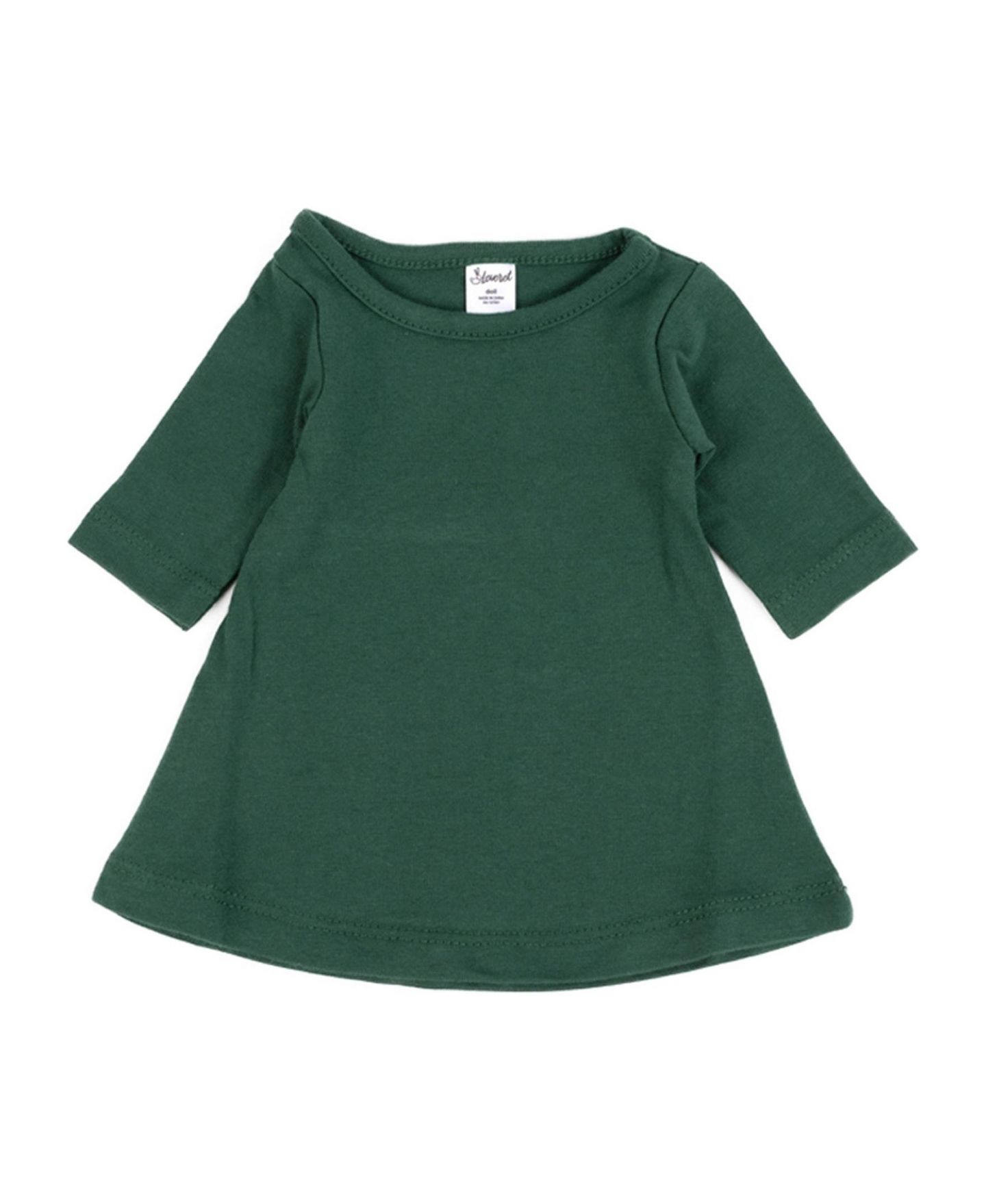 Платье Leveret Matching Doll Long Sleeve Cotton Crew Neck A-Line Dress для девочек, цвет: Однотонный зелёный — фото 2