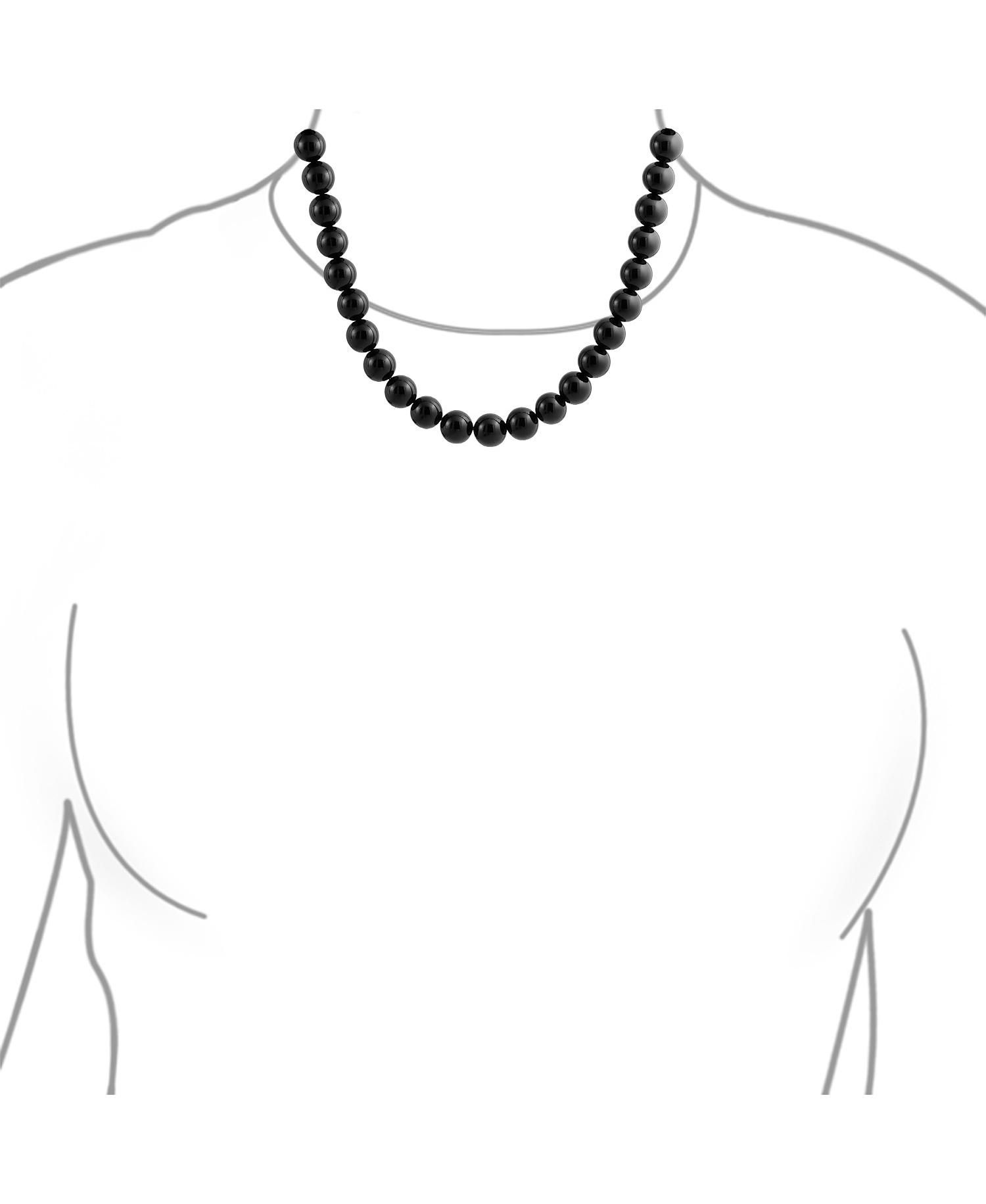 Black Onyx Semi-Precious Ball Bead Strand Necklace Beaded Toggle Clasp 19"