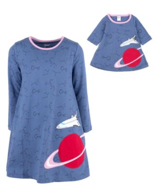 Toddler Girls Matching Doll Long Sleeve Cotton Crew Neck A-Line Dress