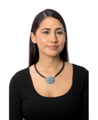 Sterling Kingman Oval Pendant Leather Necklace, 17 to