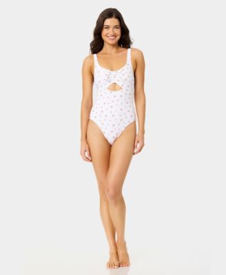Women's Ditsy Wide Rib Tunneled One-Piece Swimsuit