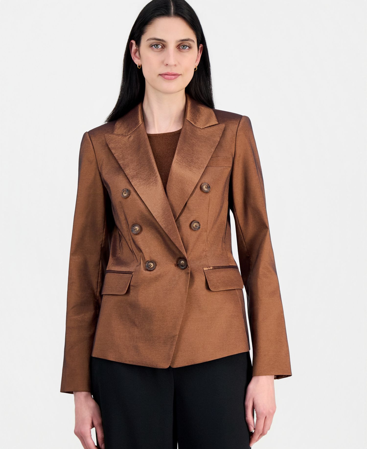 Women's Metallic Crepe Double-Breasted Blazer