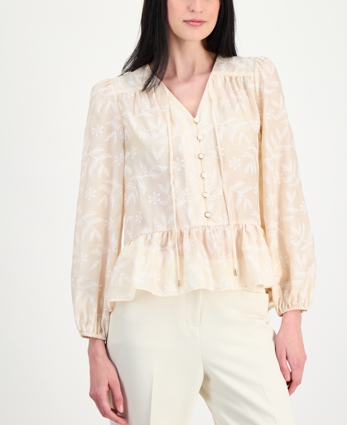 Tahari Asl Women's Long-Sleeve Peplum Blouse