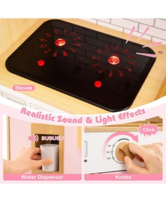 Kids Wooden Kitchen Playset with Realistic Lights & Sounds, Fun Interactive Toy