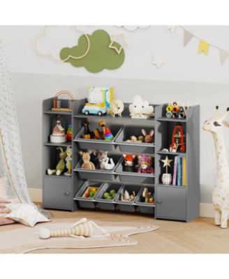 Large Kids Storage Organizer with 8 Bins and Bookshelf