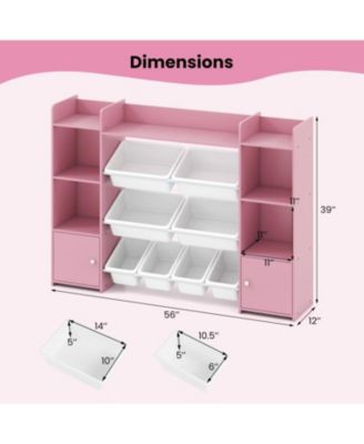 Large Kids Storage Organizer with 8 Bins and Bookshelf