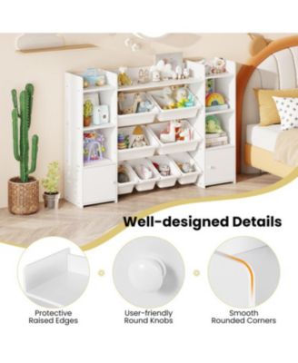 Large Kids Storage Organizer with 8 Bins and Bookshelf