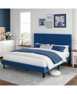 Queen Size Bed Frame, Velvet Upholstered Platform Bed with Adjustable Headboard, No Box Spring Needed, Easy Assembly