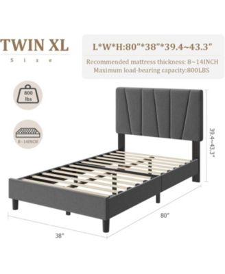 Bed Frame with Adjustable Headboard, Linen Upholstered Platform Bedframe with Strong Wooden Slats, Mattress Foundation