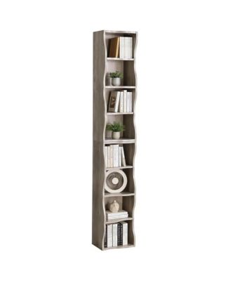 8-Tier Tall Narrow Bookshelf - A Wavy Border Design, Adjustable Shelves, Freestanding Display Bookcase for Living Room, Home Office