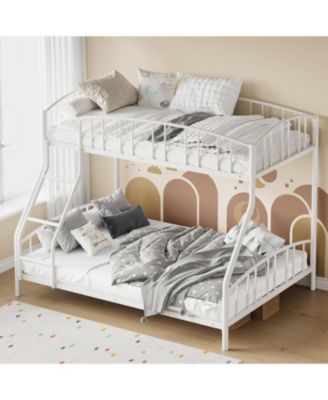 Bunk Bed Twin Over Full with Ladder and Arched Guardrail, Heavy Duty Bunkbeds Frame with Sturdy Steel Slats Support for Kids Boys Girls