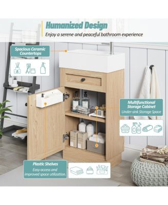 18.5" Rustic Bathroom Vanity with Resin Sink, Soft Close Door & Adjustable Shelf for Small Spaces