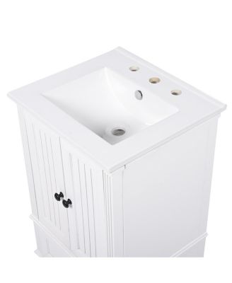 Bathroom Vanity with Ceramic Sink, Drawer & Soft Close Doors, Small Space Modern Cabinet