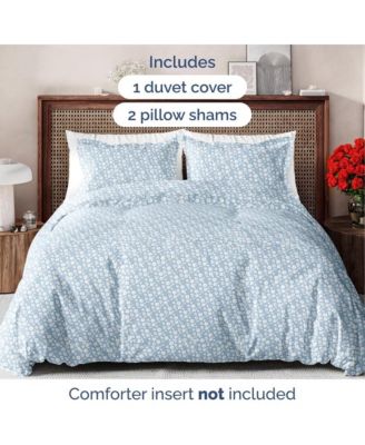 Floral Duvet Cover Set with Pillow Sham, Zipper Closure & Corner Ties