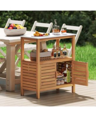 Acacia Wood Outdoor Potting Bench with Storage & Louvered Doors