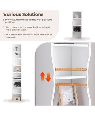 8-Tier Tall Narrow Bookshelf - A Wavy Border Design, Adjustable Shelves, Freestanding Display Bookcase for Living Room, Home Office