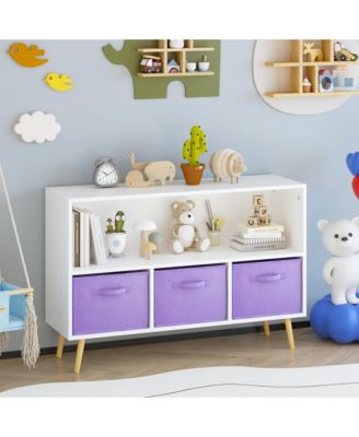 Kids Bookcase and Bookshelf, Toy Storage Cabinet Organizer with 3 Collapsible Fabric Drawers for Playroom, Living Room