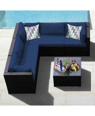 6PCS Rattan Patio Sectional Sofa Conversation Set Outdoor w/ Cushions