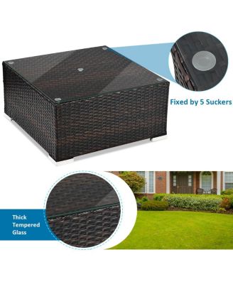 5PCS Cushioned Rattan Patio Conversation Set w/ Coffee Table Ottoman